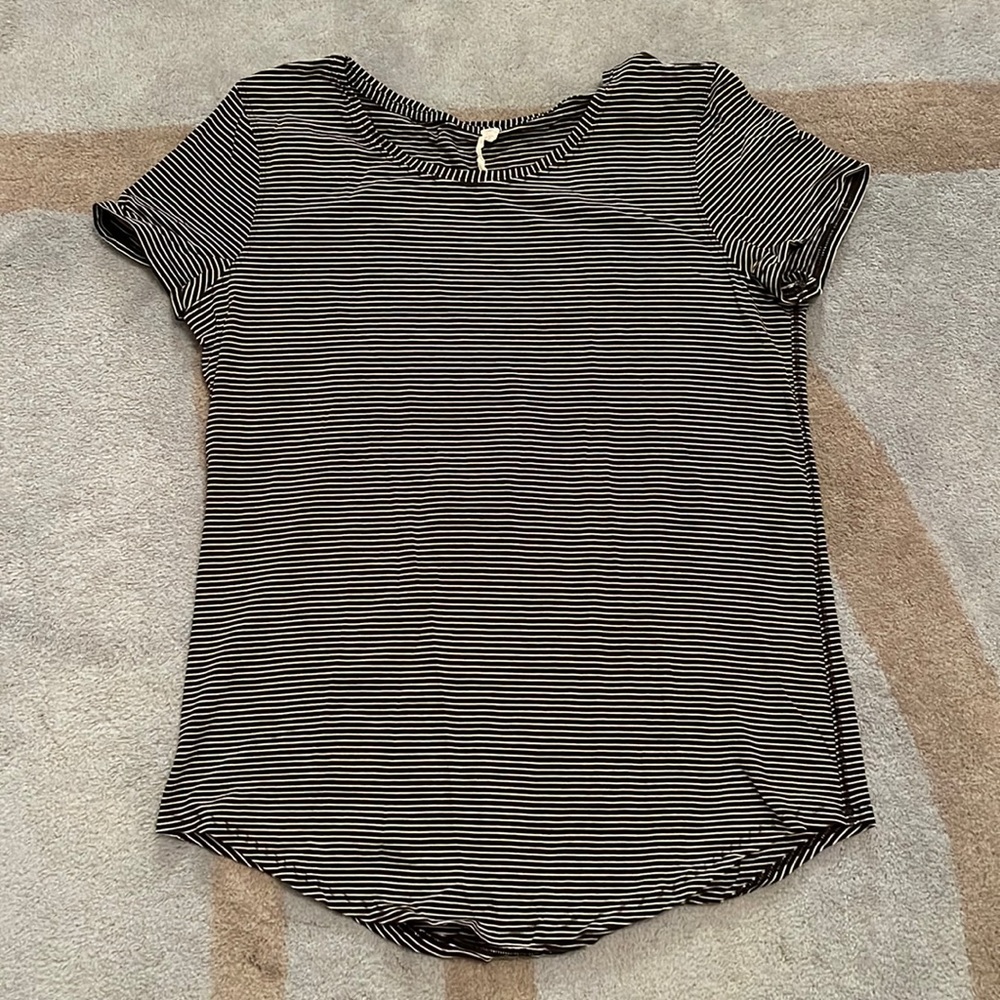 Lululemon Black & White Striped Short Sleeve T-Shirt